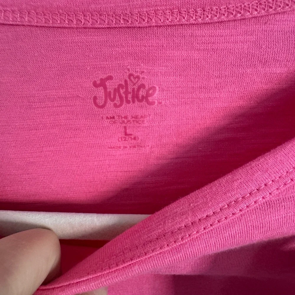 NWT Justice hot Pink Sequin Sleeve jersey style T-Shirt size large 12/14